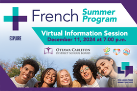 graphic for the French summer program virtual information session on Wednesday, December 11 at 7:00 p.m.