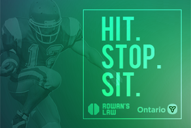 A image of a football player kneeling with the words Hit. Stop. Sit. written