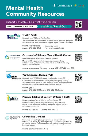 OCDSB Mental Health Community Resources