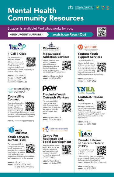 OCDSB Mental Health Community Resources