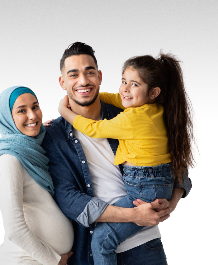 smiling family parents and child